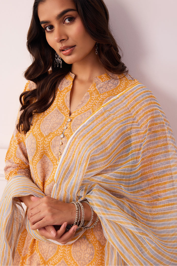 Sukoon Mustard Jaal Kota Doria Set of 3