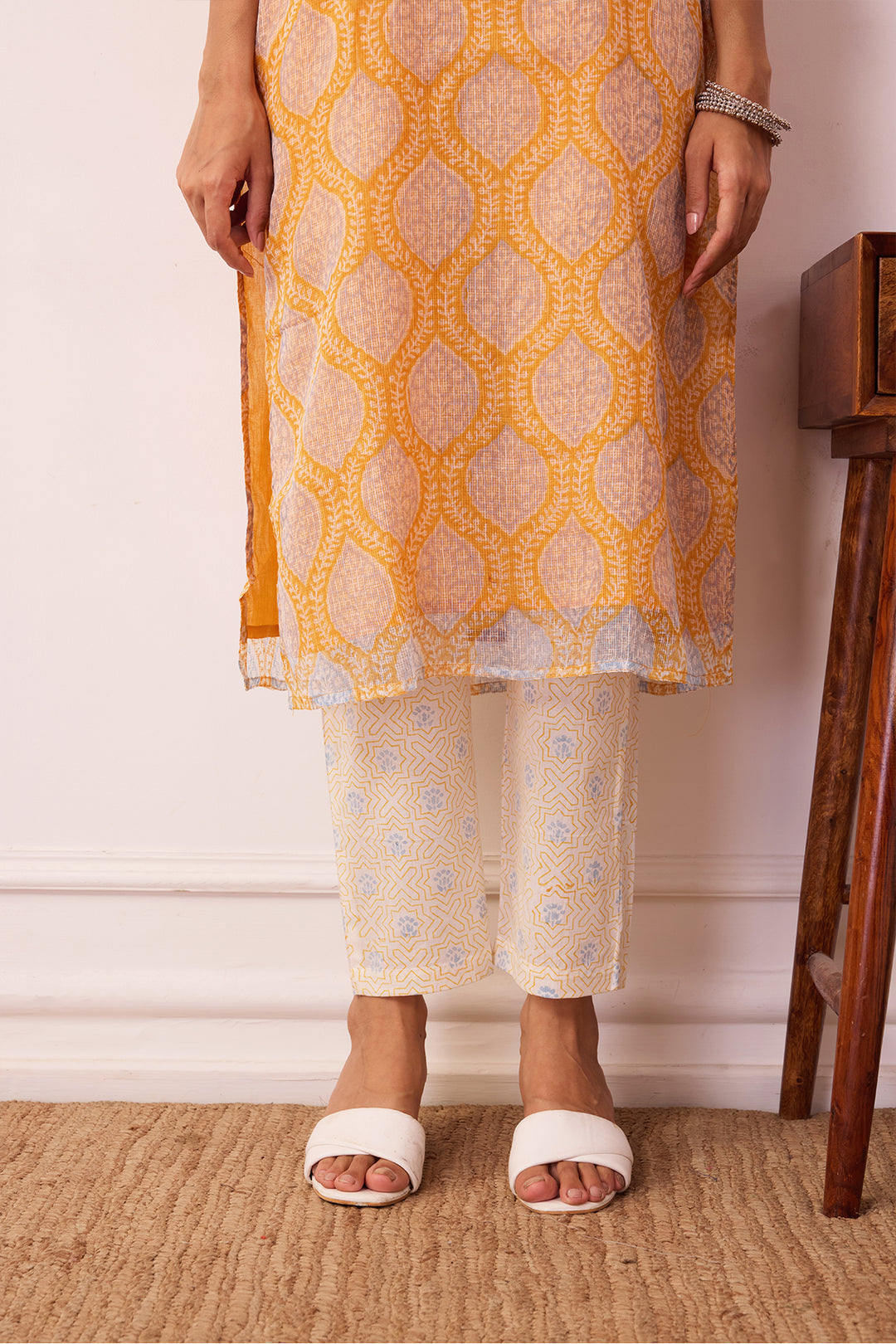 Sukoon Mustard Jaal Kota Doria Set of 3