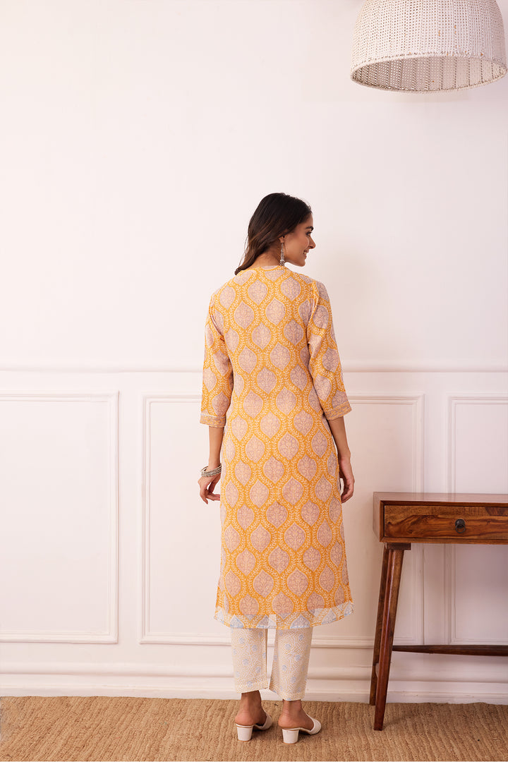 Sukoon Mustard Jaal Kota Doria Set of 3