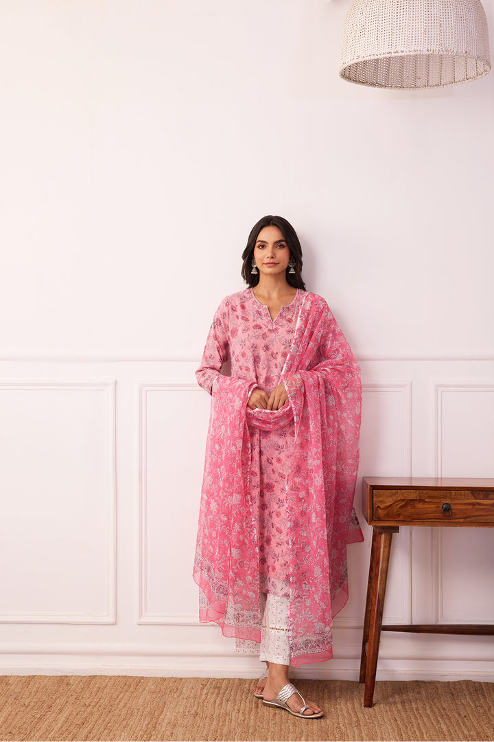 Sukoon Pink Jaal Kota Doria Set of 3