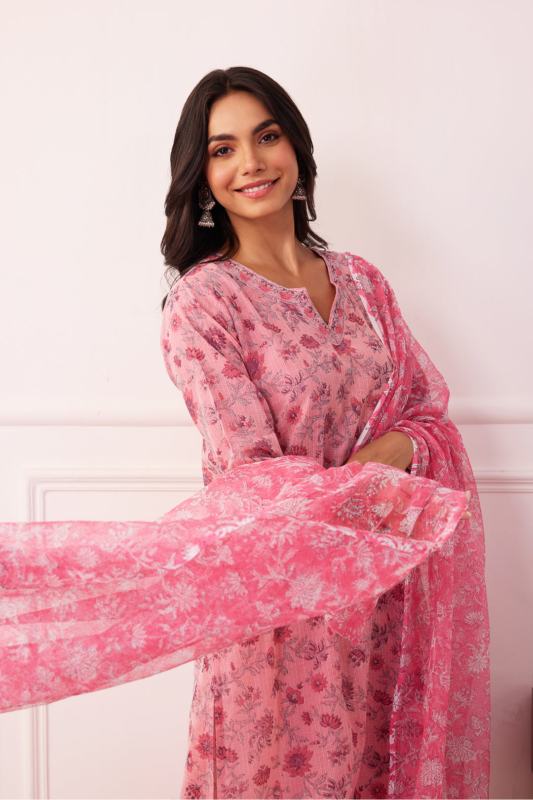 Sukoon Pink Jaal Kota Doria Set of 3