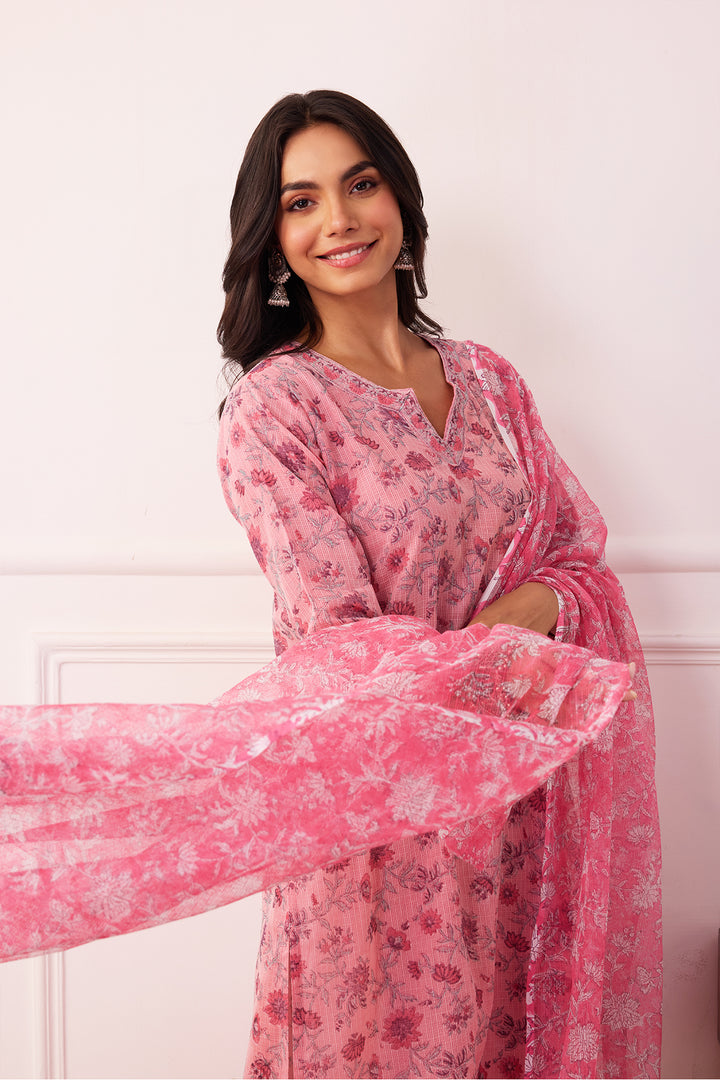 Sukoon Pink Jaal Kota Doria Set of 3