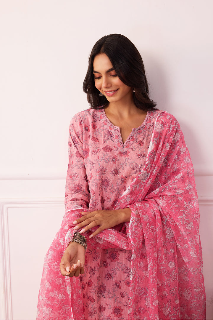 Sukoon Pink Jaal Kota Doria Set of 3