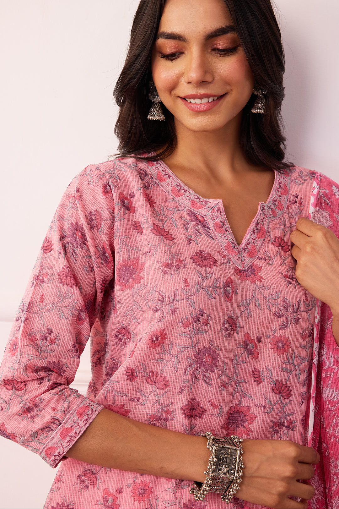 Sukoon Pink Jaal Kota Doria Set of 3