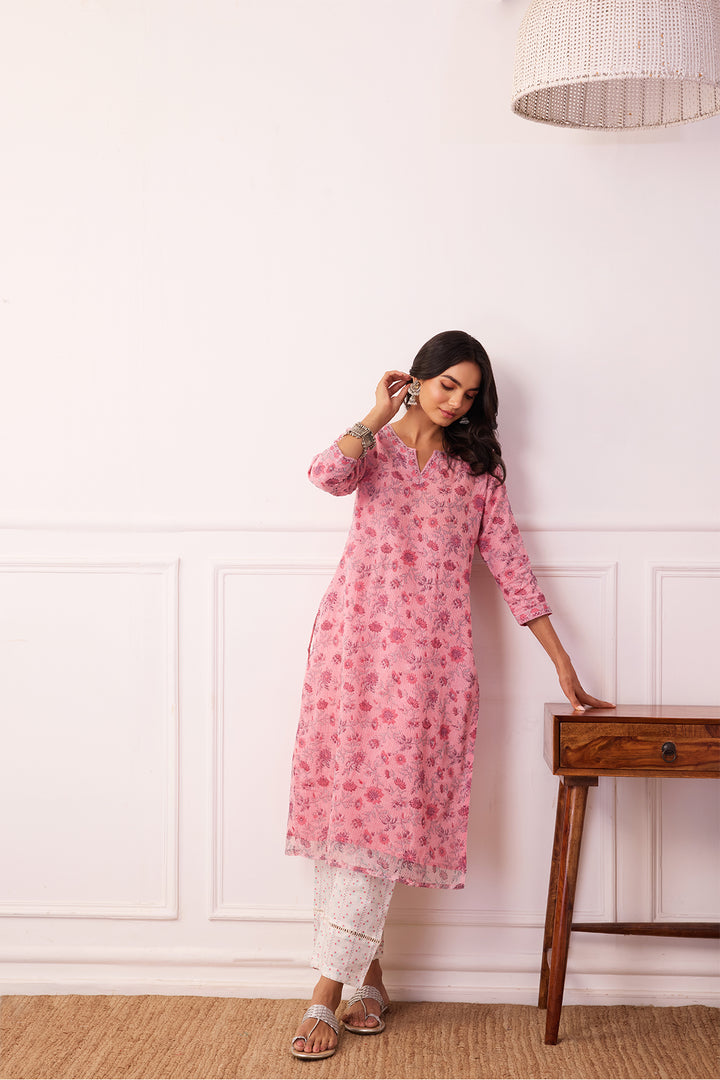 Sukoon Pink Jaal Kota Doria Set of 3