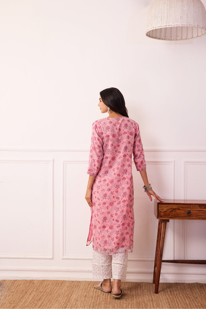 Sukoon Pink Jaal Kota Doria Set of 3