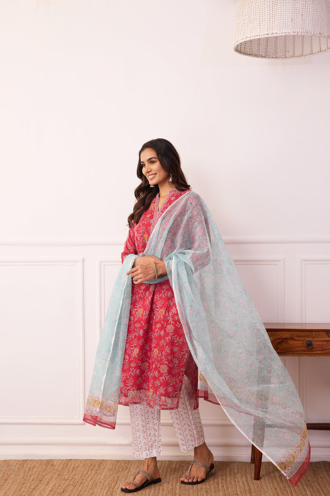 Sukoon Red Jaal Kota Doria Set of 3