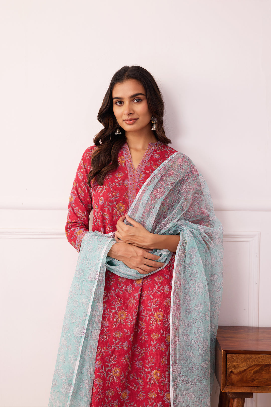 Sukoon Red Jaal Kota Doria Set of 3