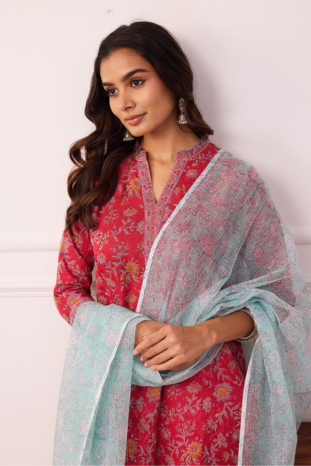 Sukoon Red Jaal Kota Doria Set of 3