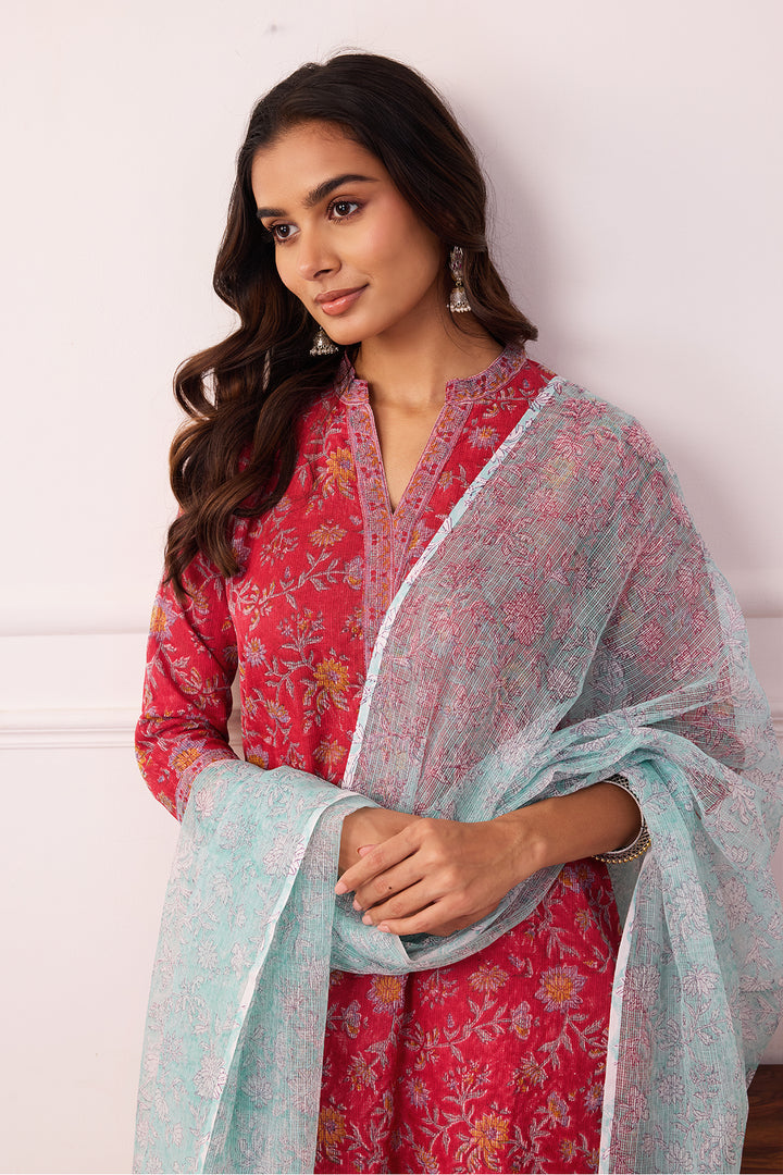 Sukoon Red Jaal Kota Doria Set of 3