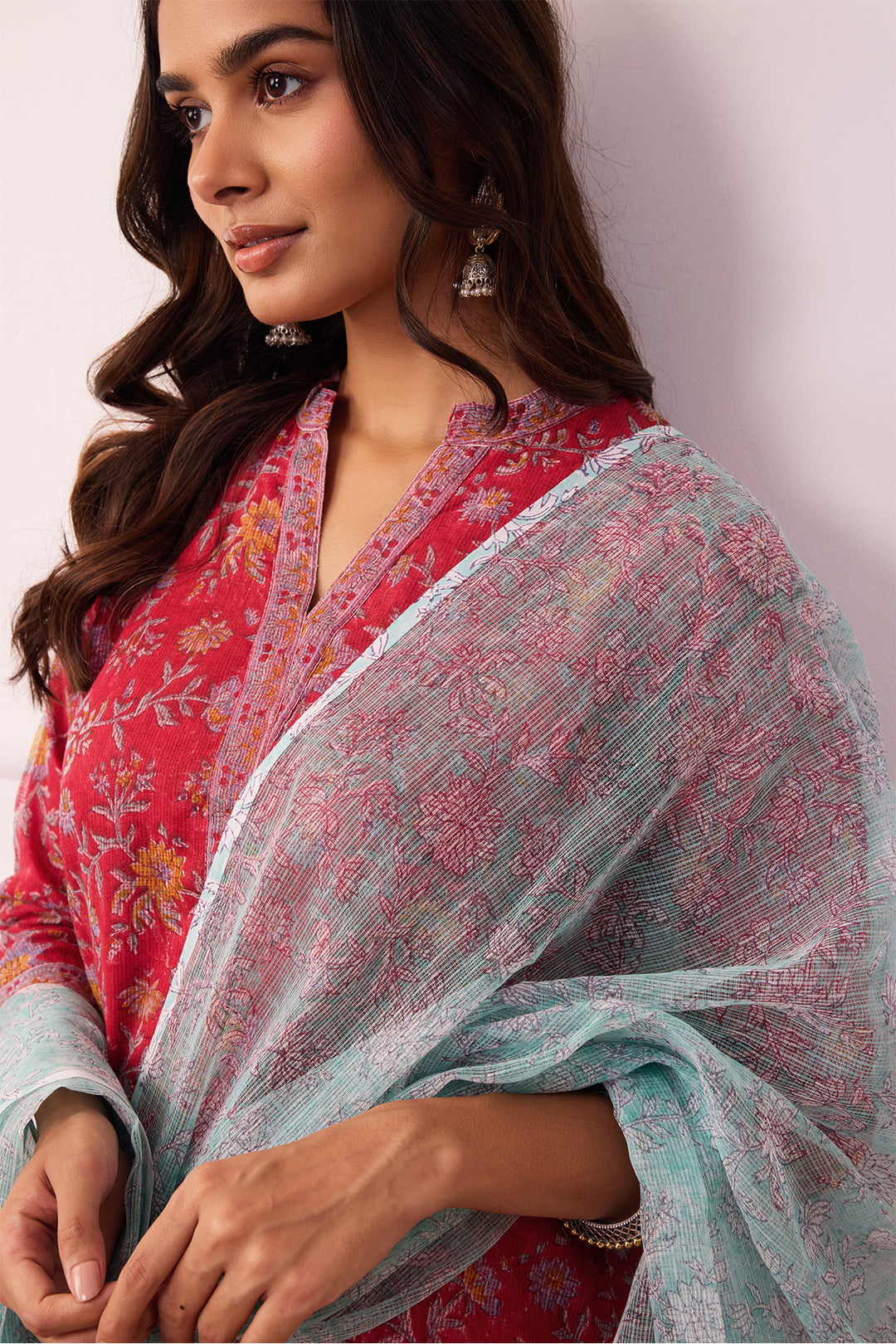 Sukoon Red Jaal Kota Doria Set of 3