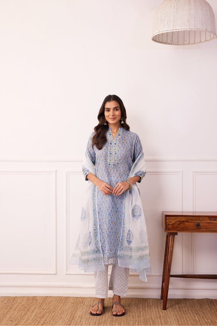 Sukoon Blue Jaal Kota Doria Set of 3