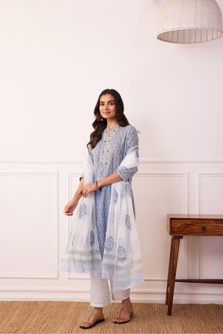 Sukoon Blue Jaal Kota Doria Set of 3