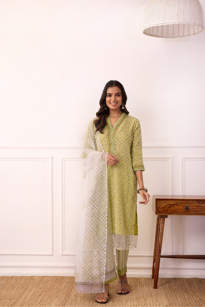 Sukoon Green Jaal Kota Doria Set of 3