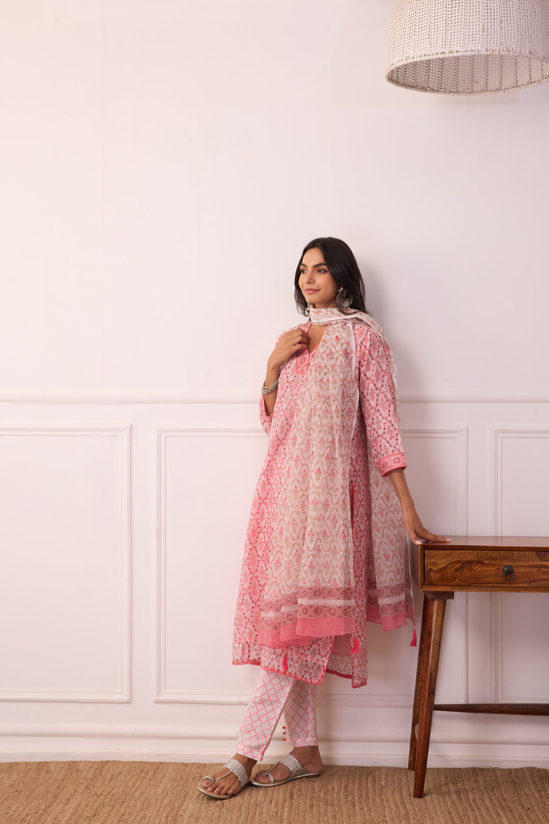 Sukoon Light Pink Jaal Kota Doria Set of 3