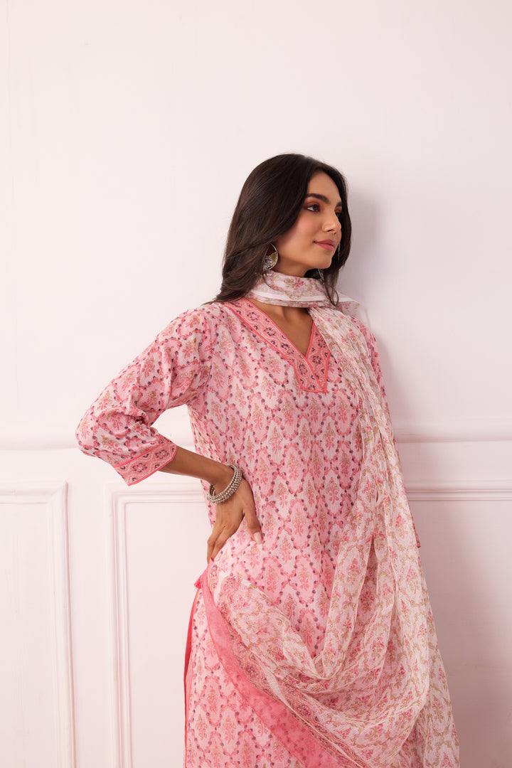 Sukoon Light Pink Jaal Kota Doria Set of 3