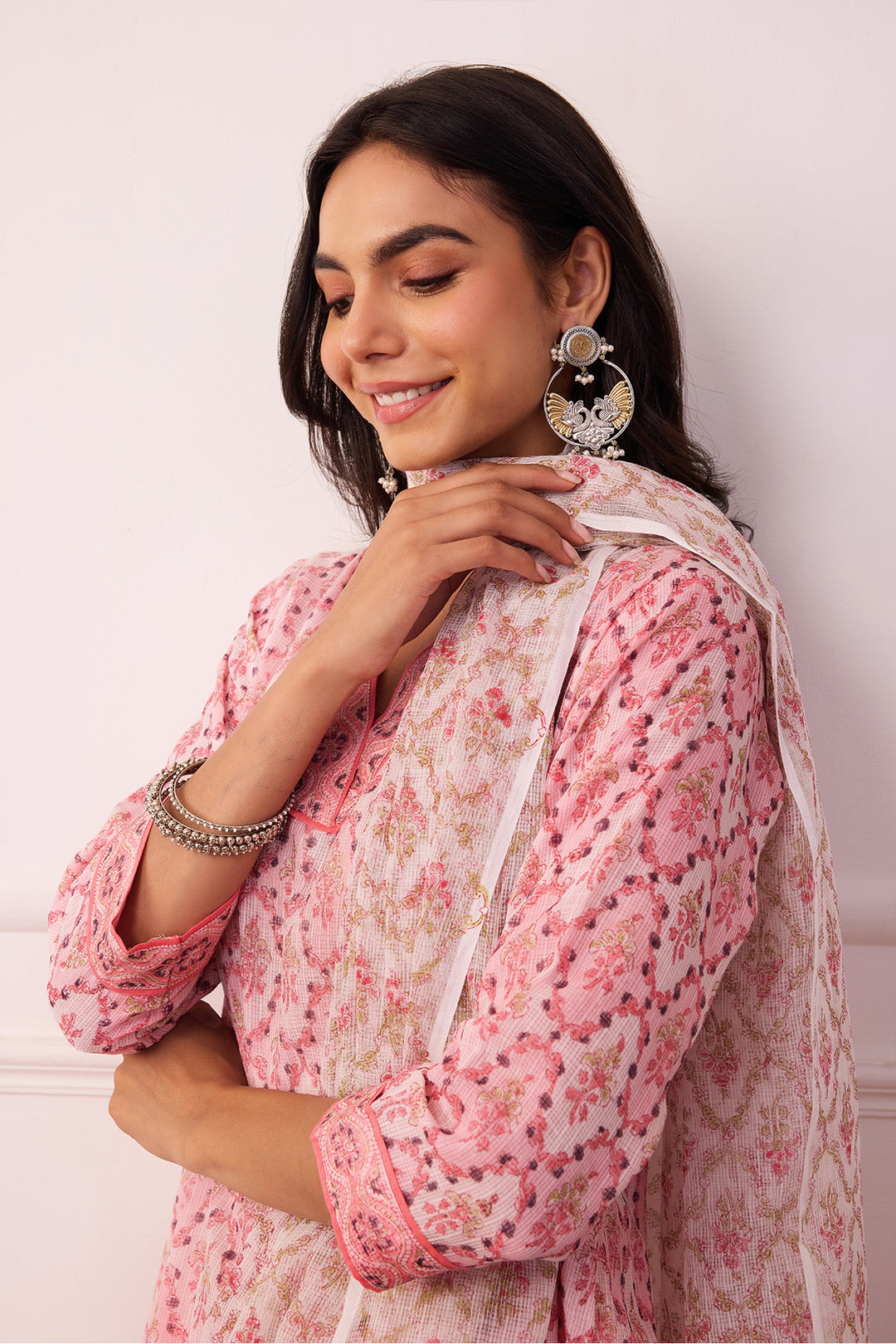 Sukoon Light Pink Jaal Kota Doria Set of 3