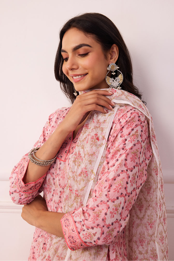 Sukoon Light Pink Jaal Kota Doria Set of 3