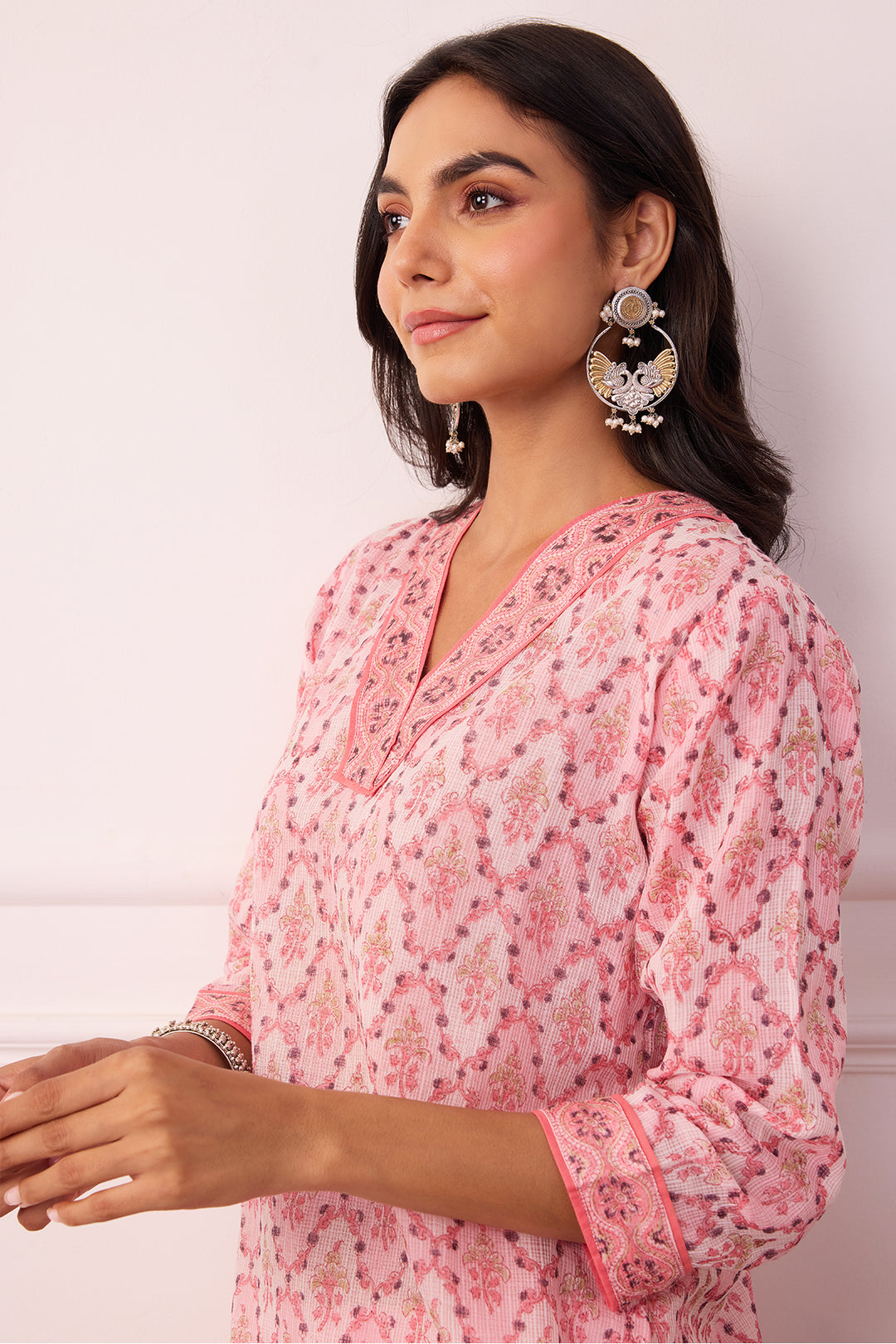 Sukoon Light Pink Jaal Kota Doria Set of 3