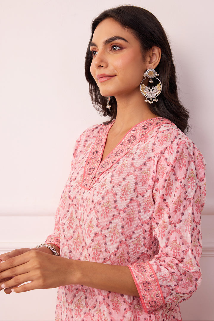 Sukoon Light Pink Jaal Kota Doria Set of 3