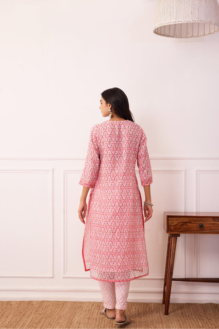 Sukoon Light Pink Jaal Kota Doria Set of 3