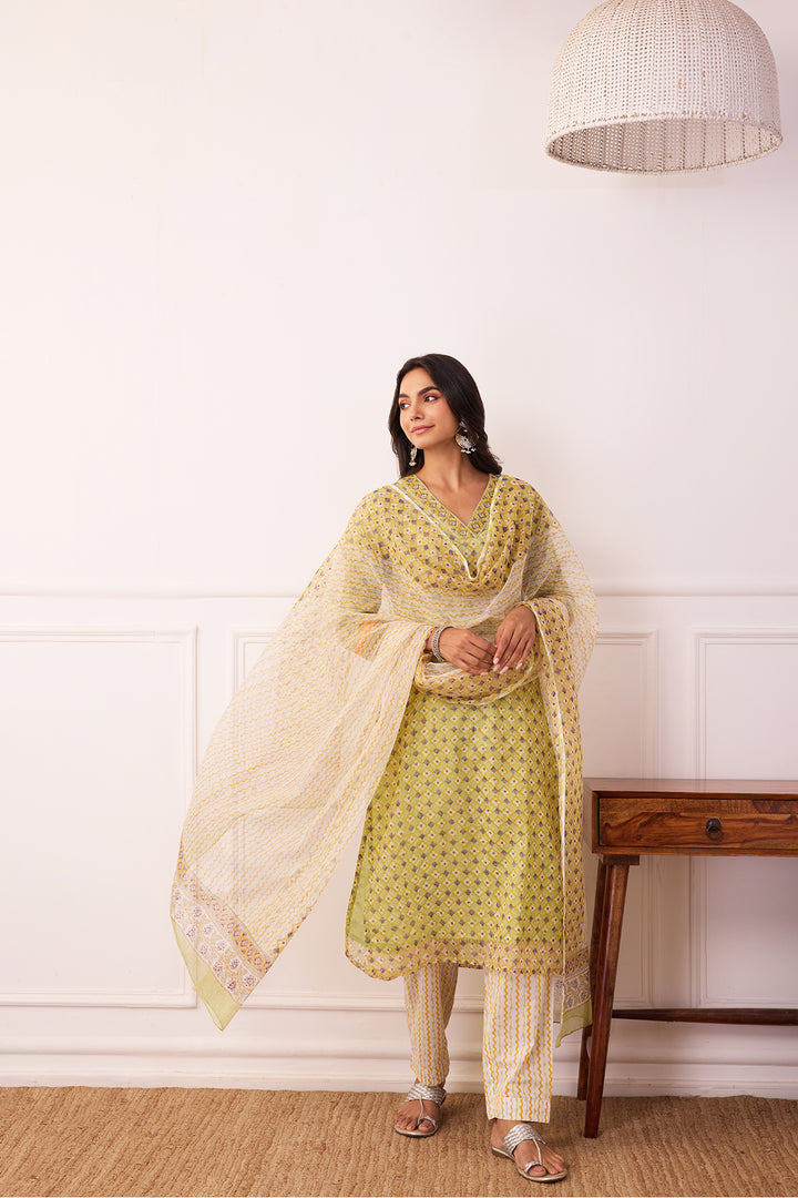 Sukoon Green Jaal Kota Doria Set of 3