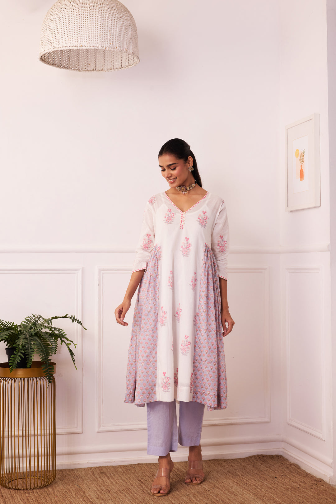Ambarsariya White & Purple A-Line Suit Set of 3