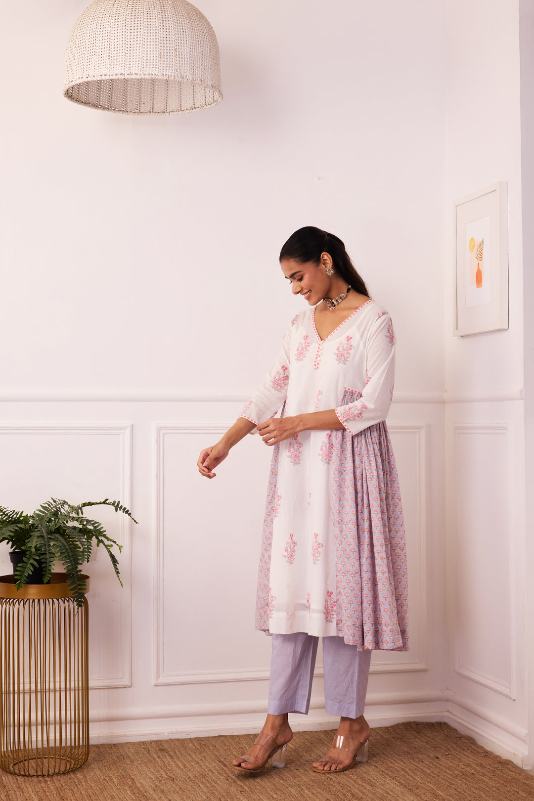 Ambarsariya White & Purple A-Line Suit Set of 3