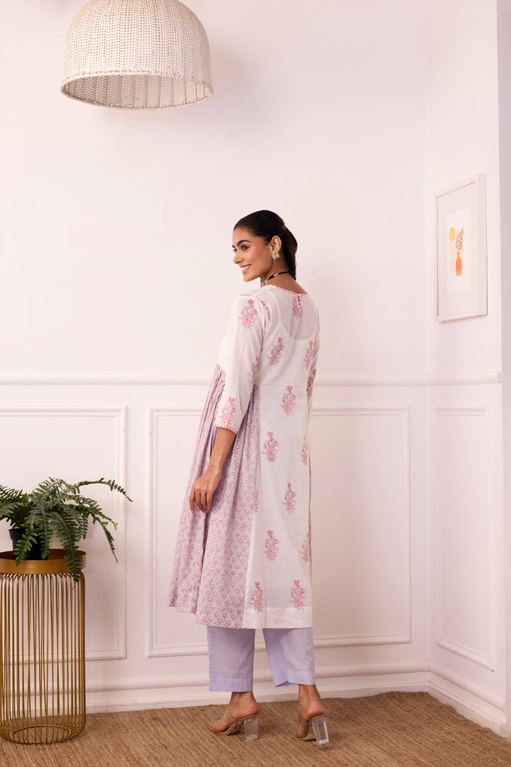 Ambarsariya White & Purple A-Line Suit Set of 3