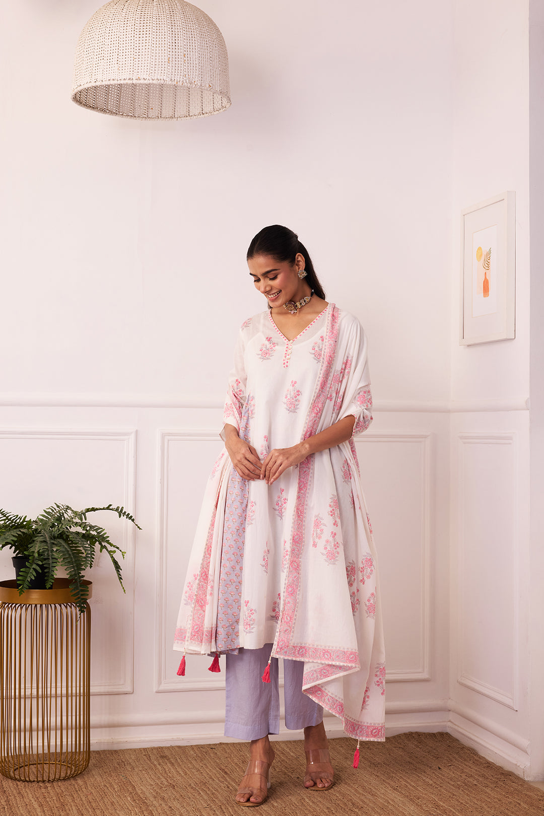Ambarsariya White & Purple A-Line Suit Set of 3