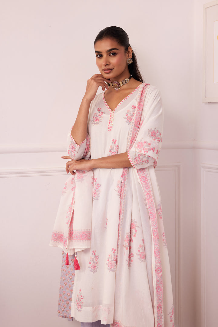 Ambarsariya White & Purple A-Line Suit Set of 3