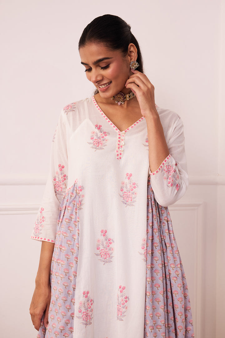 Ambarsariya White & Purple A-Line Suit Set of 3