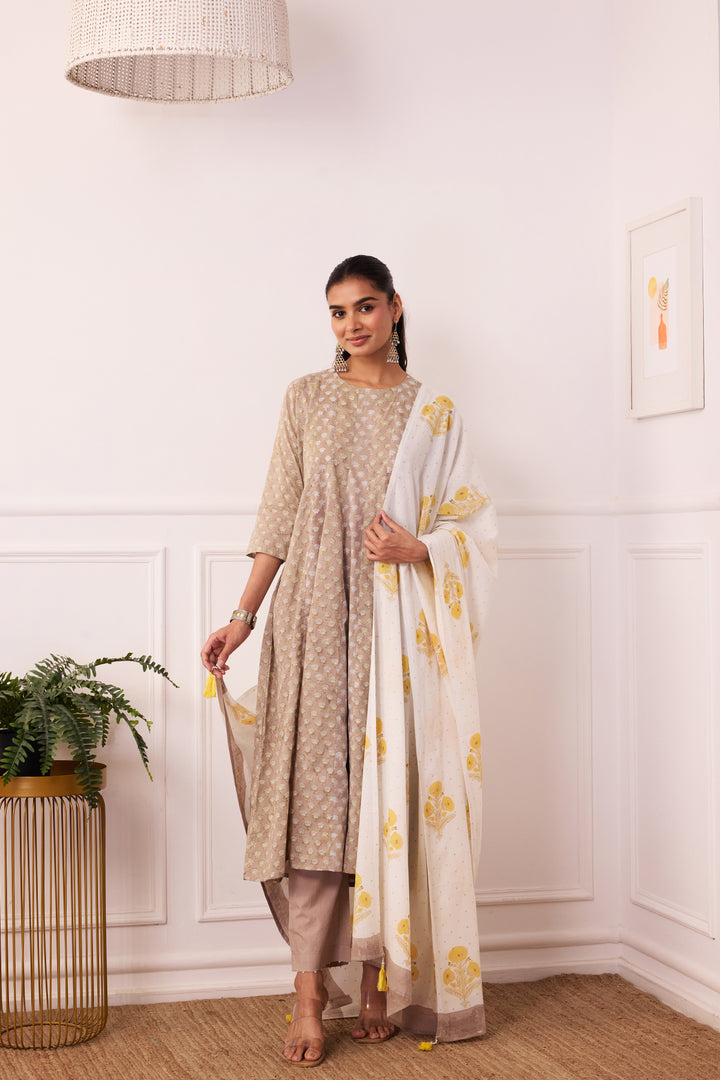 Ambarsariya Brown Anarkali Suit Set of 3
