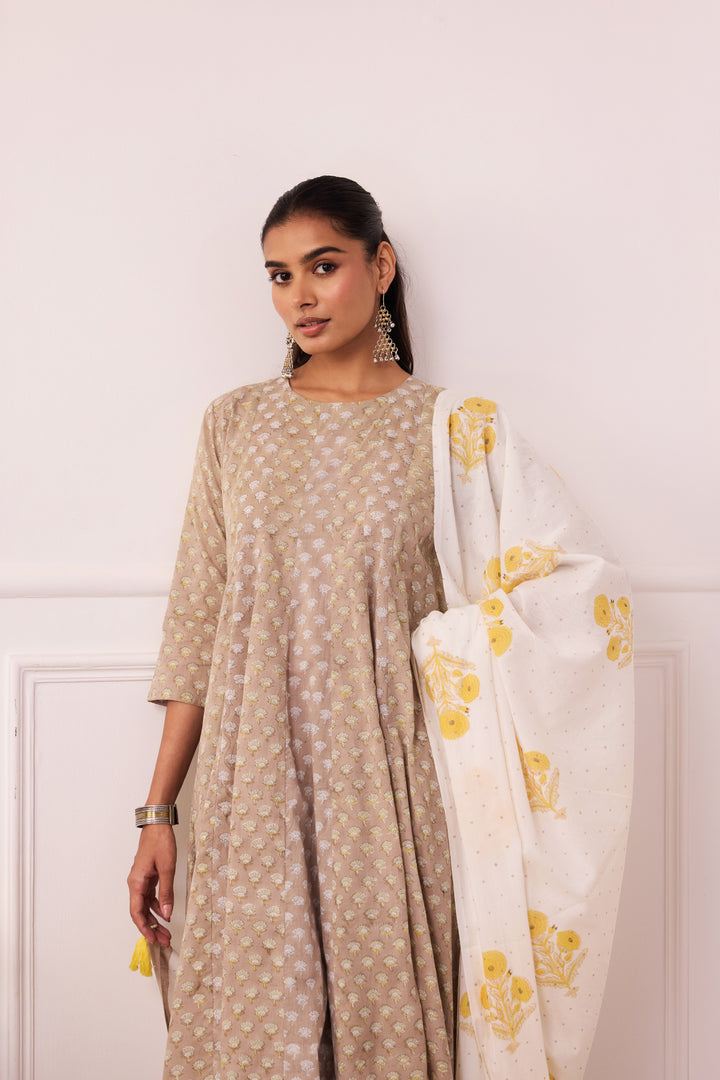 Ambarsariya Brown Anarkali Suit Set of 3