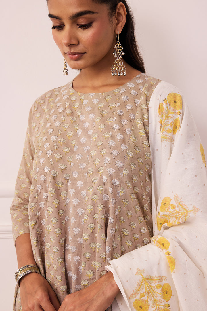 Ambarsariya Brown Anarkali Suit Set of 3