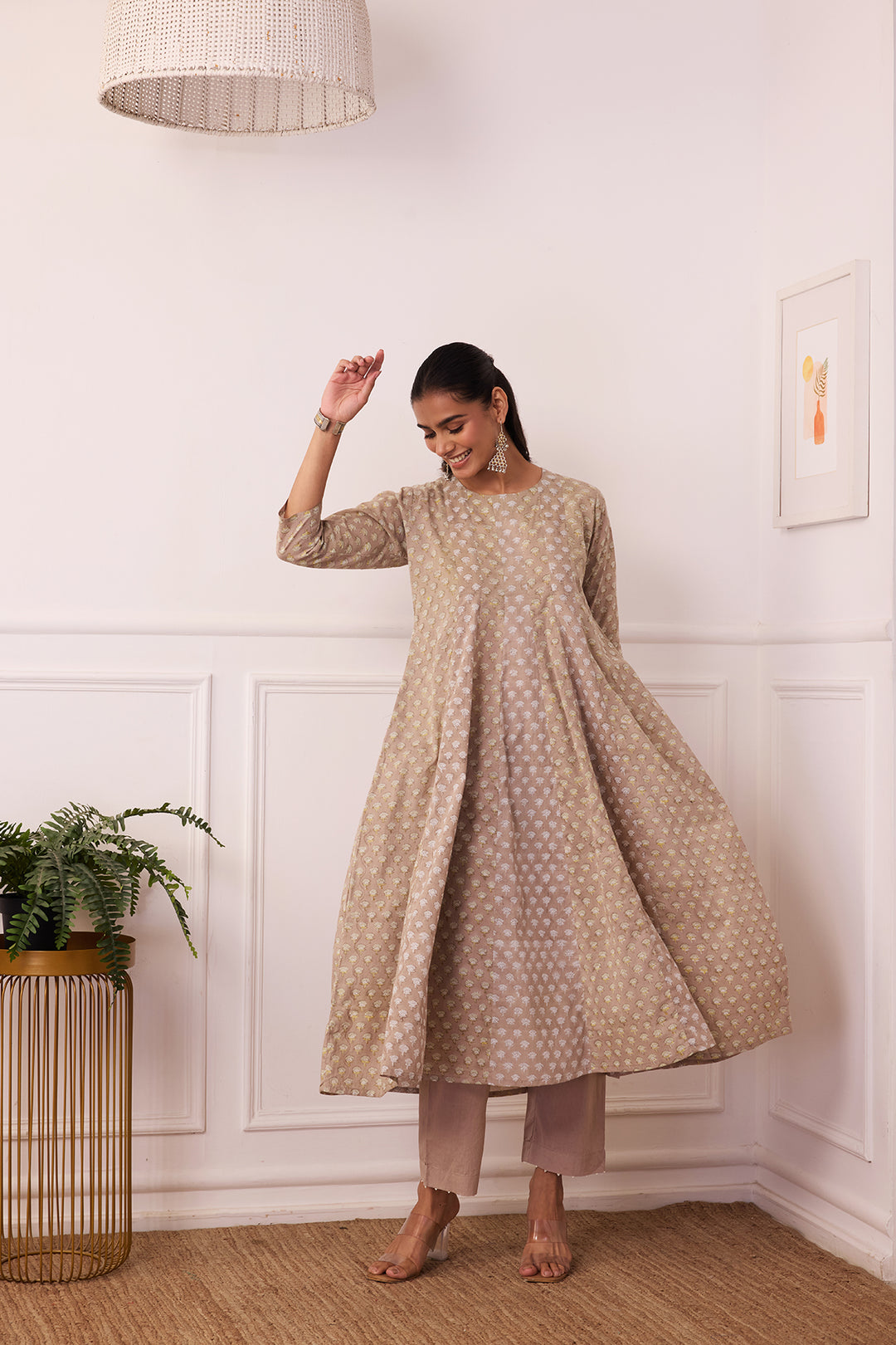 Ambarsariya Brown Anarkali Suit Set of 3