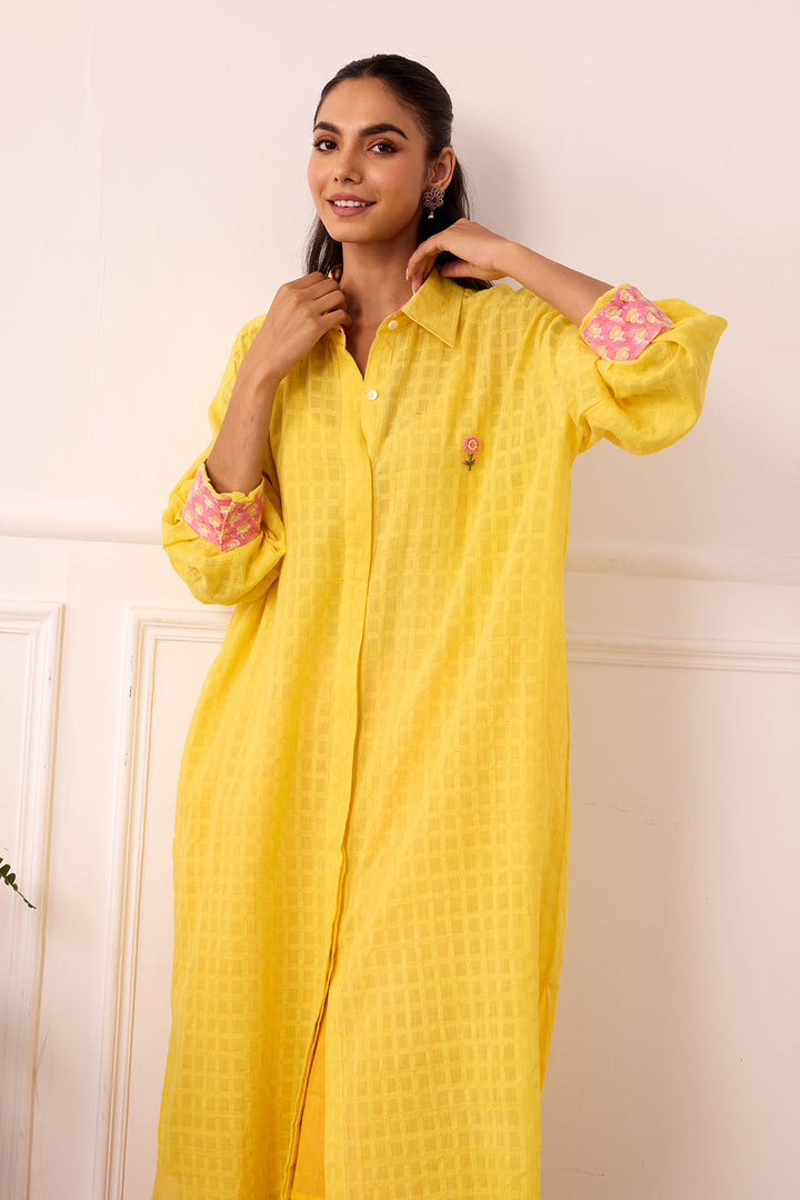 Ambarsariya Yellow Long Shirt & Pant with Slip Set of 2