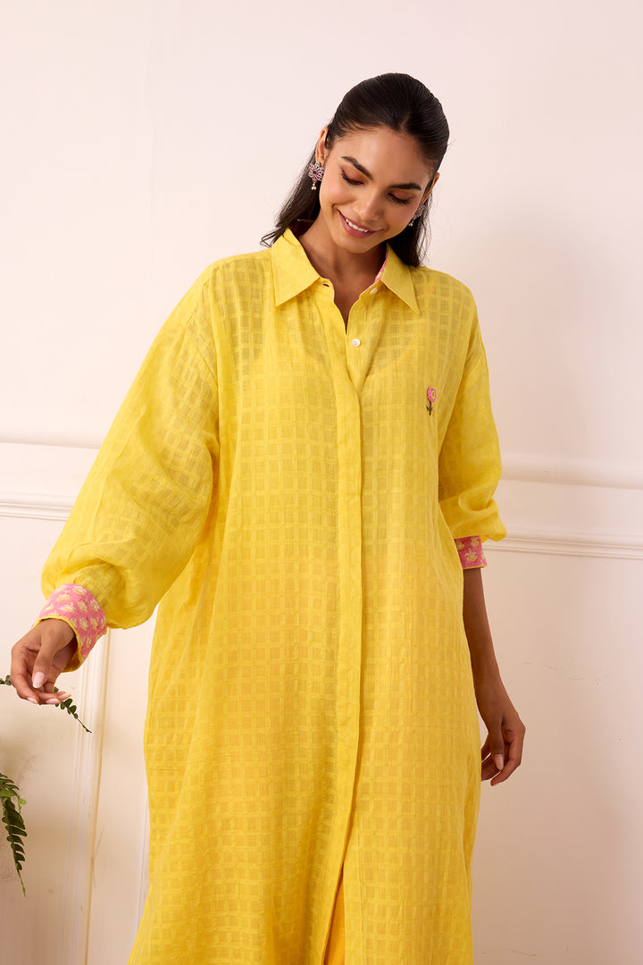 Ambarsariya Yellow Long Shirt & Pant with Slip Set of 2