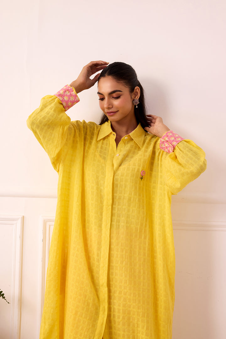 Ambarsariya Yellow Long Shirt & Pant with Slip Set of 2