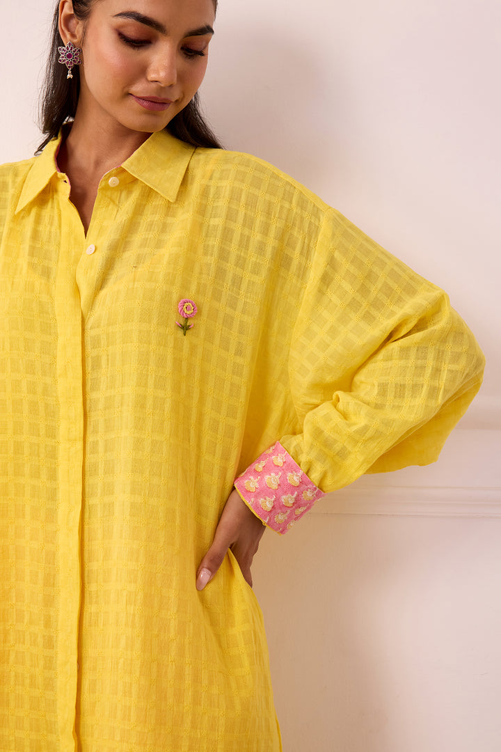 Ambarsariya Yellow Long Shirt & Pant with Slip Set of 2