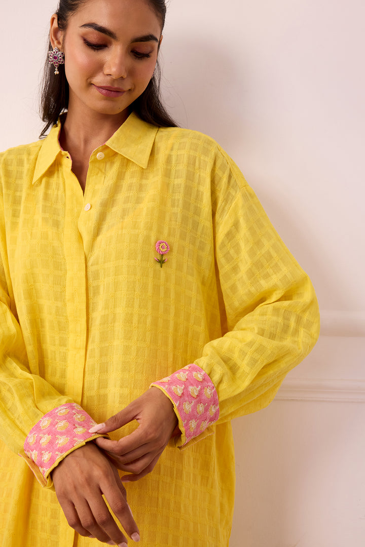 Ambarsariya Yellow Long Shirt & Pant with Slip Set of 2