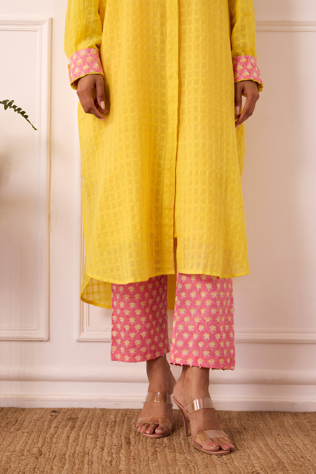 Ambarsariya Yellow Long Shirt & Pant with Slip Set of 2