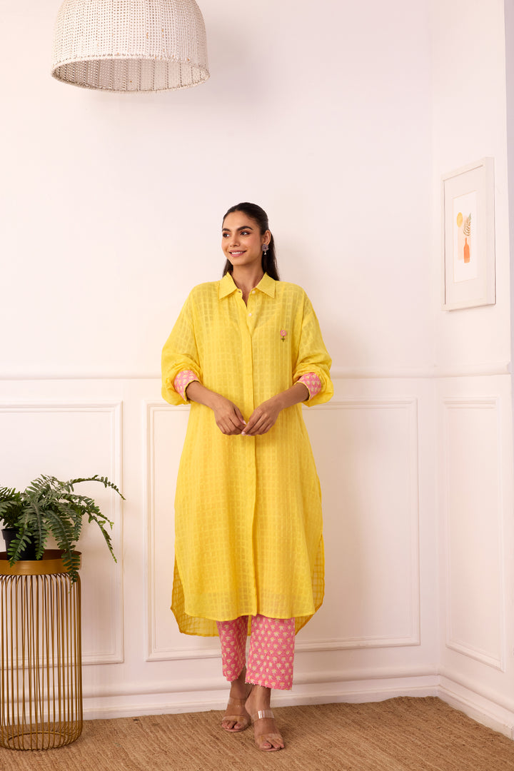 Ambarsariya Yellow Long Shirt & Pant with Slip Set of 2