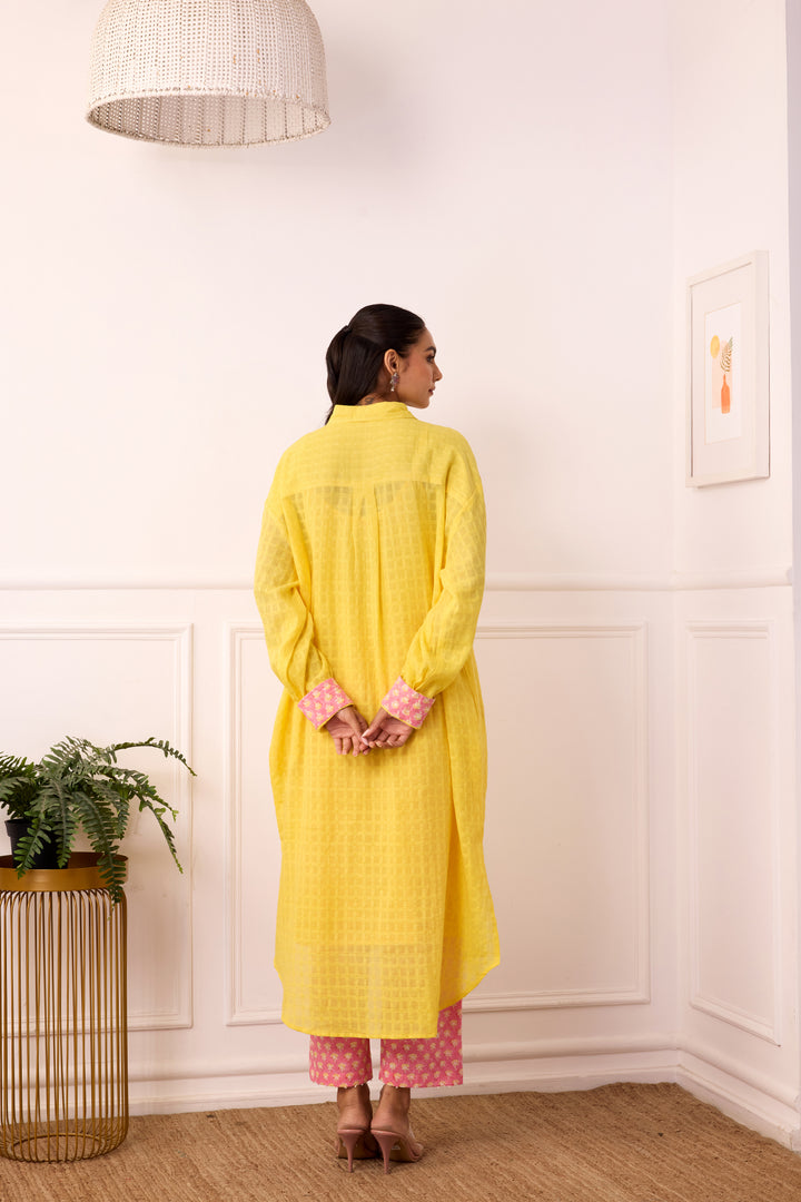 Ambarsariya Yellow Long Shirt & Pant with Slip Set of 2