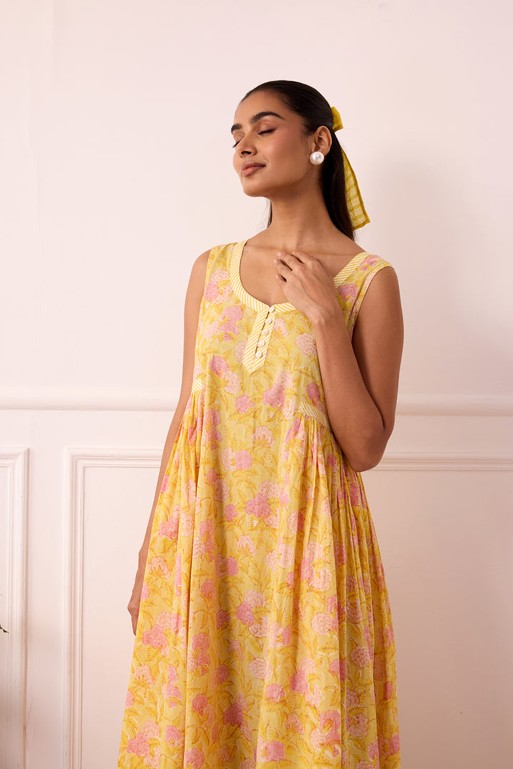 Ambarsariya Yellow Sleeve Less Dress