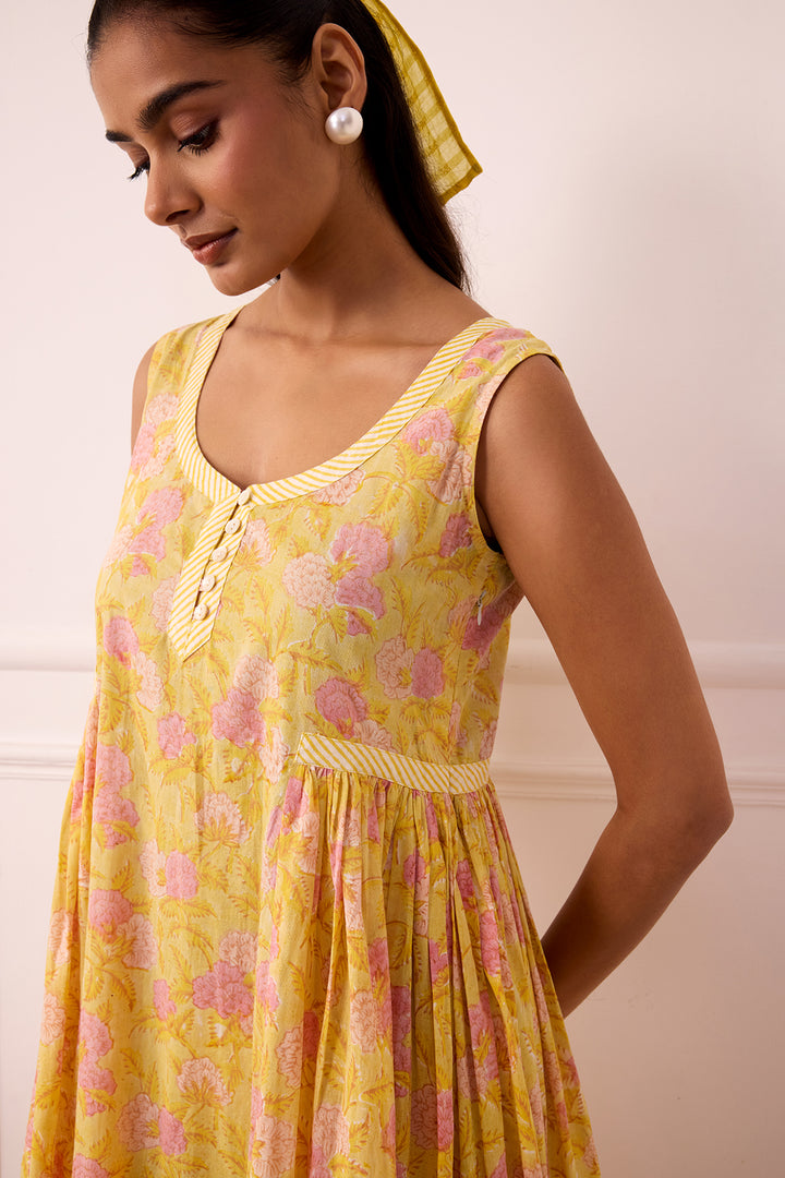 Ambarsariya Yellow Sleeve Less Dress