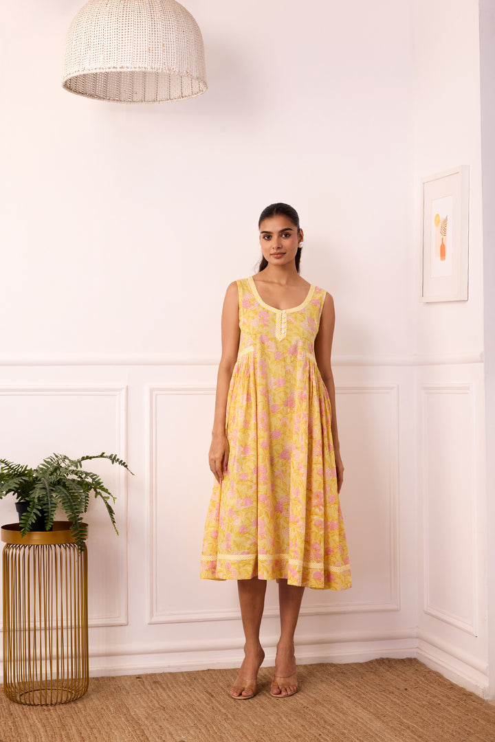 Ambarsariya Yellow Sleeve Less Dress