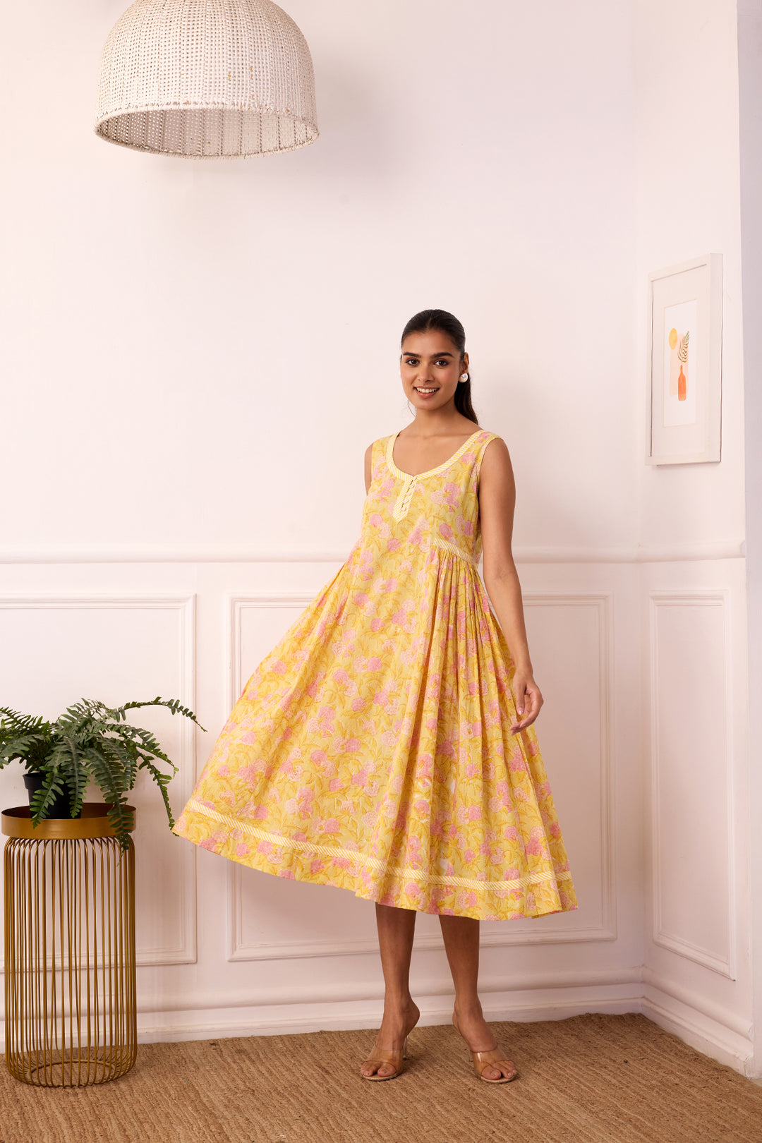 Ambarsariya Yellow Sleeve Less Dress