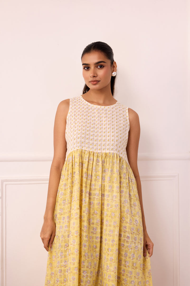 Ambarsariya Yellow Sleeve Less Dress