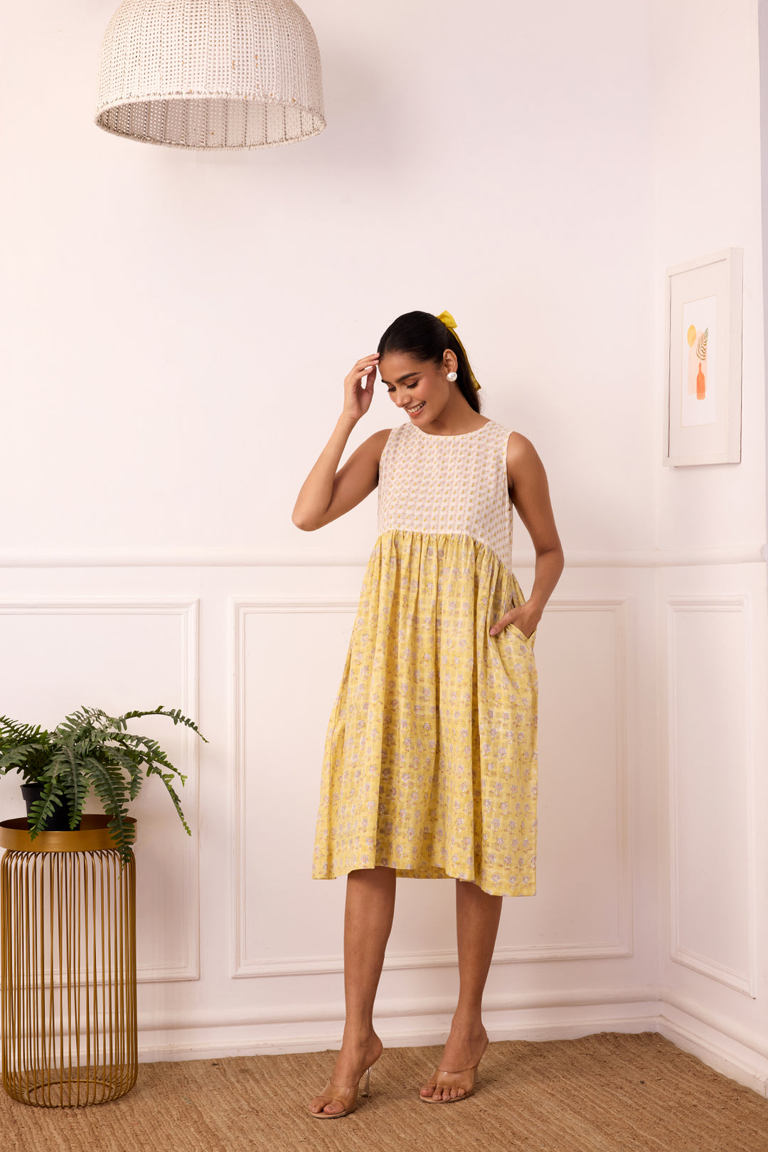 Ambarsariya Yellow Sleeve Less Dress